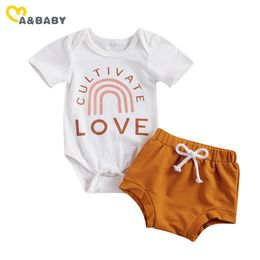 0-18M Summer born Infant Baby Boy Clothes Set Cute Rainbow Short Sleeve Romper Shorts Outfits 210515
