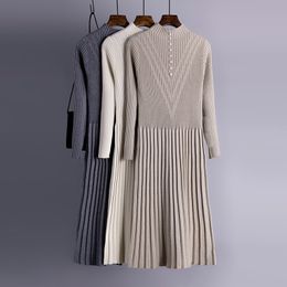Autumn Bottom Sweater Dress womens Winter Women with Coat Thickened Straight Knitting Long Woollen Office Lady 210420