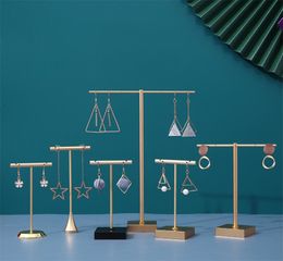 Alloy Earrings Display T-Shape Stand Showcase Jewellery Organiser Holder Gold Metal Earring Necklace Shelf Showcases Boutique Set Fashion Stands Holders Show Cases