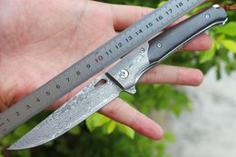 1Pcs 2021 High Quality VG10 Damascus Steel Blade Flipper Folding Knife Ebony Handle Outdoor Ball Bearing EDC Pocket Knives