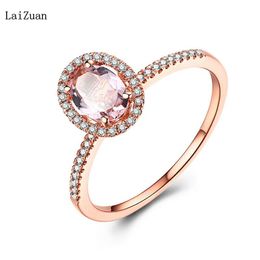 rose gold oval ring UK - Solid 14K Rose Gold Women's Wedding Diamonds Ring Pink Morganite Oval Cut 7x5mm Cluster Rings