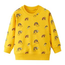 jumping Metres Girls Sweatshirts Rainbow Printed 100% Cotton Autumn Winter Sport Shirt Children Clothing Fashion Long Sleeve Top 210529