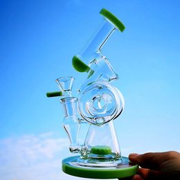 Double Recycler Hookahs 8 Inch Thick Glass Bongs Slitted Donut Percolator Oil Dab Rigs Sidecar Water Pipes 18mm Female Joint With Bowl