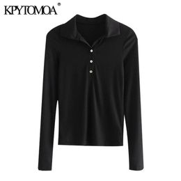 Women Fashion With Ribbed Trims Knitted Blouses Long Sleeve Button-up Female Shirts Blusas Chic Tops 210420