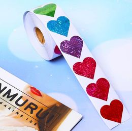 festival packaging Colourful Valentine's heart shape sticker thank you Adhesive Stickers 500PCS Roll 1inch 1.5inch 3.8cm Round Label For Holiday Presents Business