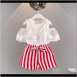 Baby Baby Maternity Drop Delivery 2021 Girls Clothes Summer Sets Bare Shoulder Lace Blouse Striped Shorts 2Pcs Suits For Kids Childrens Cloth