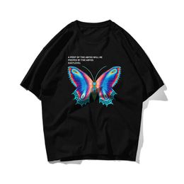 Hip Hop Oversize T Shirt Men Streetwear Harajuku Color Butterfly Tshirt Short Sleeve Cotton Loose HipHop T-Shirt Plus Size 210603