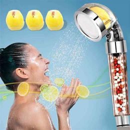 Bathroom Ionic Mineral Beads Shower Head with Vitamin C Shower Filter High Pressure Saving Water Handheld SPA Shower 210724