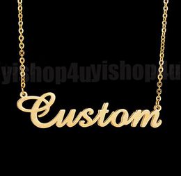 18K Gold Plated Customised Fashion Stainless Steel Nameplate Pendant Personalised Letter Silver Choker Necklace Men Women Gift