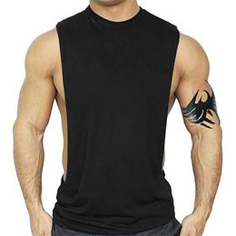 Summer Breathable Tank Tops Pure Colour Cotton T-shirts Strong Men Gym Sports Running Wear