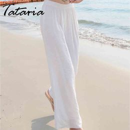 Women's Linen Pants High Waisted Harem Loose Soft Elastic Waist White Summer For Women Casual Trousers Female 210514