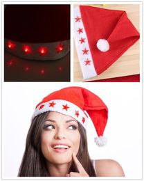 120pcs Lighting Electronic Led Red Hat Flashing Five-point Star No-woven Fabric Santa Claus Christmas Cap Party Supplies ZA1161