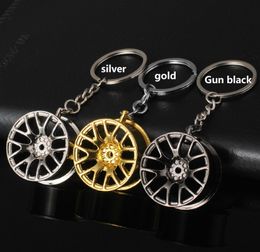 Metal Wheel Hub Keyrings Auto Sports Cars Wheel Key Rings KeyChain Pendant Silver Gold Black Wheel Pendant Hangs