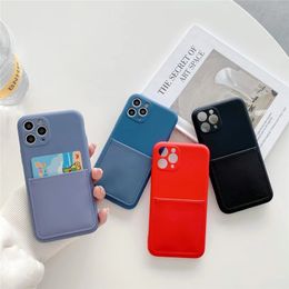 Liquid Silicone Cases Card Pocket for iphone 12 pro max mini 11 Cell Phone Case Anti-fall Protective Cover 10 Colors