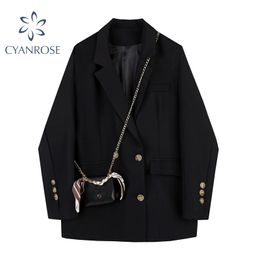 Autumn Winter Fashion women black suit blazer Jacket Solid Casual Long Sleeve Pockets Office Lady Wear Suit Blazer Coat 210417