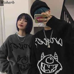 Harajuku Autumn Winter Women Man Sweater Pullover Cartoon Jacquard Sweaters Jumper Thick Casual Tops Streetwear 210519