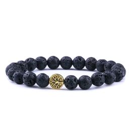 Fashion 8MM Black Lava Stone Tree Of Life Beads Bracelets DIY Aromatherapy Essential Oil Diffuser Bracelet For Women Men Friend Jewellery
