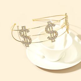 fashion letter dollar signCoin rhinestone accessory Headband on the head Hair band tiara for women jewelry clip hair