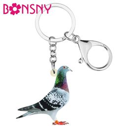 Bonsny Acrylic Carrier Pigeon Key Chains Bird Key Rings Bag Car Purse Decorations Keychains For Women Girls Teen Men Charms Gift G1019