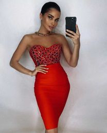 Women Clothing Set Sexy Designer Beading Black Red Two Pieces Party High Street Celebrity Bandage T-shirts Skirts 210527