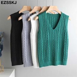 Spring Sweater Vest Women v-Neck sweater tank top Female casual Sleeveless Twist knit pullovers 211009