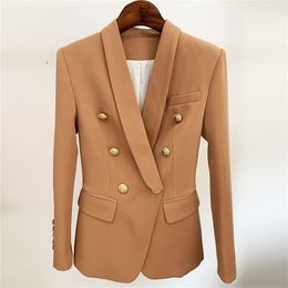 HIGH STREET est Designer Blazer Jacket Women's Slim Fitting Double Breasted Metal Lion Buttons Shawl Collar Blazer 211112