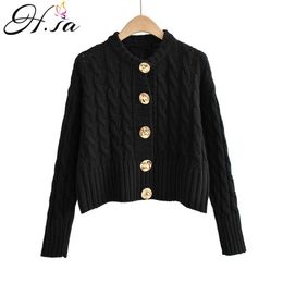 H.SA Roupa Feminino Oneck Metal Button Women Twisted Sweater and Cardigans Long Sleeve Colorful Solid Knitwear Winter Jacket 210417