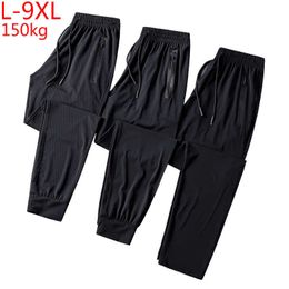Men Loose Waist Full Trousers Ice Cool Net Super Large Fashion Casual Printed Pants Elastic Summer Size 5XL 6XL 7XL 8XL 9XL 210616