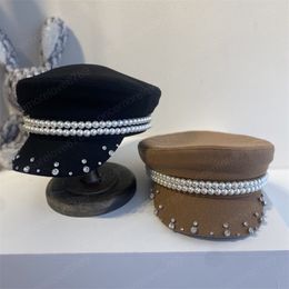 Big Diamonds Rhinestone decoration pearl ribbon berets caps lady outdoor hat women visors cap