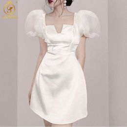 Women Summer Dress Fashion White Elegant Puff Sleeve Party Beach Vacation Casual Mini 210520