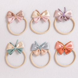 New Satin Ribbon Bows Nylon Baby Butterfly Bow Headband hairpins Kids Girls Nylon Elastic Hairbands Hair Accessories