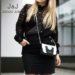Jocoo Jolee Sexy Lantern Sleeve Embroidery Patchwork Shirt Summer Elegant Hollow Out Lace Blouse and Tops Casual Tunic 210518