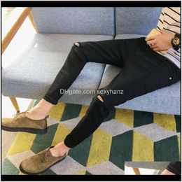 Clothing Apparel Drop Delivery 2021 Hole Ankle-Length Pants Men Korean Fashion Solid Colour Thin Stretch Trousers Street Casual Sports Mens Je