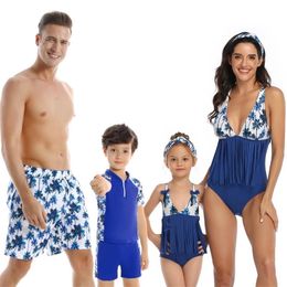 Family Swimsuit Mother Daughter Bikini Dad Son Matching Swimwear Mommy And Me Clothes Men Boy Girl Bathing Suit 210521