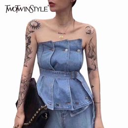 Irregular Summer Women Tank Tops Strapless Sleeveless High Waist With Sashes Vest Female Fashion Clothes 210524