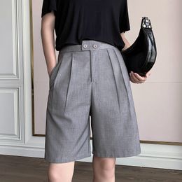 summer loose casual straight outer wear high-waisted Hong Kong-style suit five points thinner wide-leg shorts women 210429