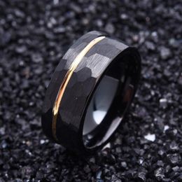 Wedding Rings Soul Men 8mm Black With Rose Gold Tungsten Carbide Hammer Matte Finish Unique Design Jewellery Band Gift