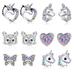 Cute Lucky Unicorn Cat Love Rainbow Stud Earrings Accessories for Women Party Jewellery Anniversary Gifts