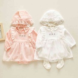 Spring Autumn Baby Girl Embroider Rompers Long Sleeves born Clothes 210429