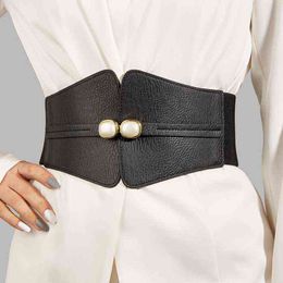 Vintage Women Waist Strap 2022 Lady Faux Leather Buckle Elastic Wide Belt Casual Fashion All-Match Jeans Dresses Waistband G220301