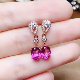 pink topaz Canada - Hoop & Huggie Natural Real Pink Topaz Drop Earring Per Jewelry 5*7mm 1.1ct*2pcs Gemstone 925 Sterling Silver Fine Q214224