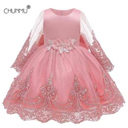Kids Girls Dresses Lace Embroidery Wedding Princess Dress Elegant Baby Birthday Party For Clothes 210508