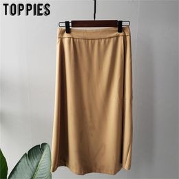 Womens Skirts Solid Colour High Waist Side Spliced Satin Faldas Streetwear Knee Length 210421