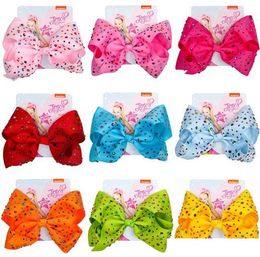 2021 8'' HairBows Polka Dot Bowknot With Rhinestone Hairpins Accessories Gift For Back to School cheer bow Solid color Ribbon Bow