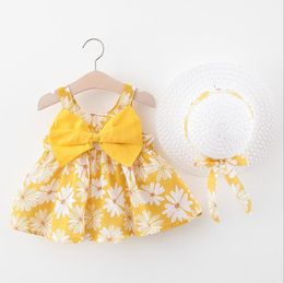 Baby Girls Clothes Flower Daisy Printed Dress Sleeveless Bows Infant Princess Skirt Toddler Designer Clothes Baby Clothing 5 Colors BT6432