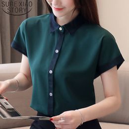 Women And Chiffon Blouse Shirts Ladies Button Solid Plus Size Tops Turn-down Collar White Shirt 3409 50 210415