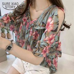 fashion sweet style women clothing printed casual plus size tops short sleeved blouses loose shirts 0615 40 210506