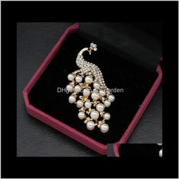 Pins, Drop Delivery 2021 Luxury Pearl Brooch Full Rhinestone Crystal Peacock Brooches Pins Man Women Wedding Jewellery Party Dress Accessories