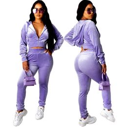 Echoine Winter Thick fleece Hoodies Tops and Pants Two Piece Set Women Tracksuit Crop Top Trousers Casual Sportwear Matching Set Y0625