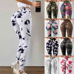 Women's fitness high-elastic sweat-absorbent digital printing bowknot rope tight-fitting high-waist yoga pants leggings 2021 New H1221